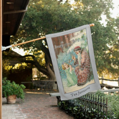 Father Christmas in Winter Forest with Angel House Flag