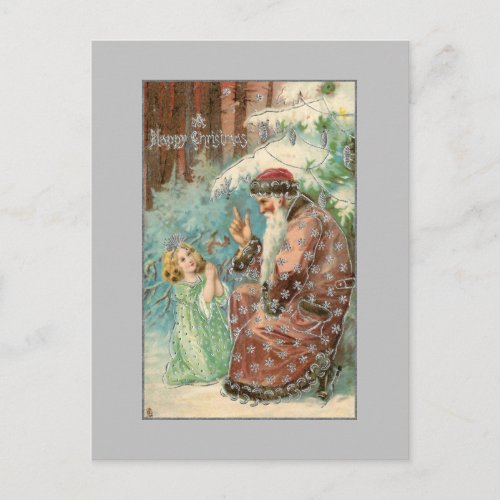 Father Christmas in Winter Forest with Angel Postcard