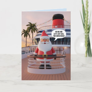 Father Christmas on a Cruise greetings Sea chrimbo Letterpress Thank You Card
