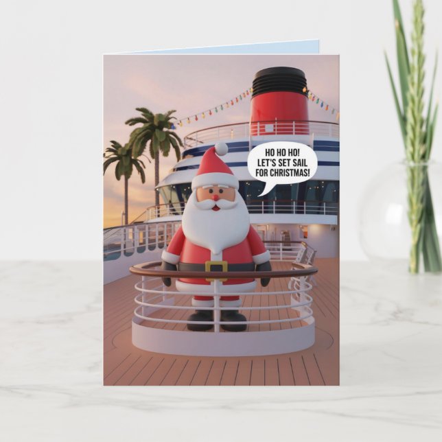 Father Christmas on a Cruise greetings Sea chrimbo Thank You Card (Front)