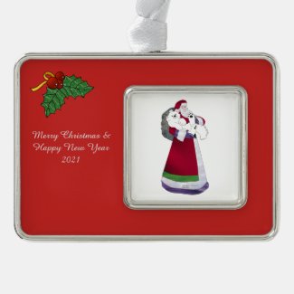 Father Christmas & Samoyed Framed Ornament