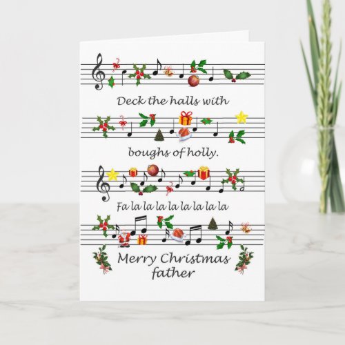 Father Christmas Sheet Music Deck The Halls Holiday Card