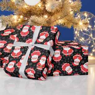 Father Christmas, Snowflakes Santa Black Wrapping Paper