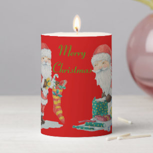 father christmas striped stocking wrapped gifts pillar candle