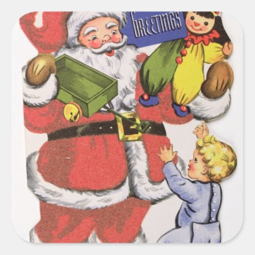 Father Christmas Victorian Christmas card Square Sticker