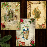 Father Christmas Vintage Floral Ephemera Wrapping Paper Sheets<br><div class="desc">Gorgeous collection of old world Christmas ephemera,  featuring Father Christmas,  music,  roses,  bells,  script and ornamental flourishes with rustic engraved pine on distressed,  grungy gold parchment background. Suitable for Christmas decoupage and crafting projects.</div>