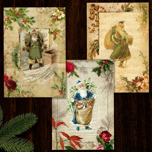 Father Christmas Vintage Floral Ephemera Wrapping Paper Sheets
