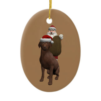 Father Christmas With Brown Labrador Ceramic Ornament