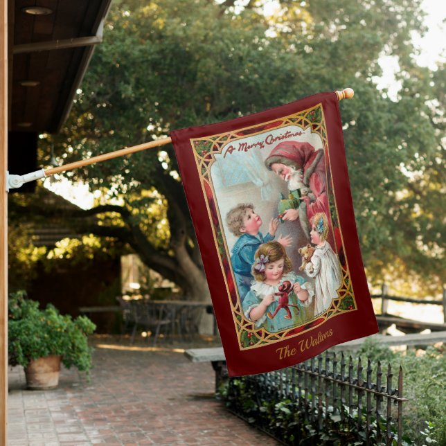 Father Christmas with Children House Flag (In SItu)