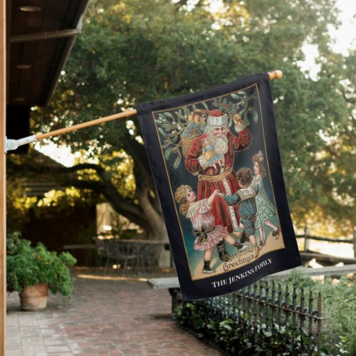 Father Christmas with Dancing Children  Mistletoe House Flag