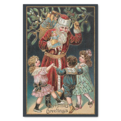 Father Christmas with Dancing Children  Mistletoe Tissue Paper