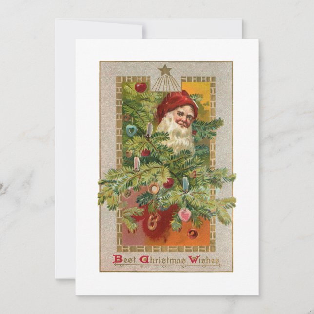 Father Christmas with Decorated Tree & Star Holiday Card (Front)