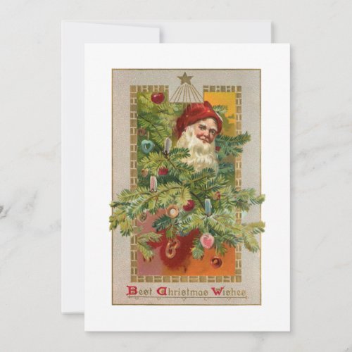 Father Christmas with Decorated Tree  Star Holiday Card