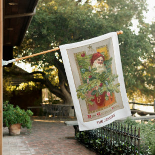 Father Christmas with Decorated Tree & Star House Flag
