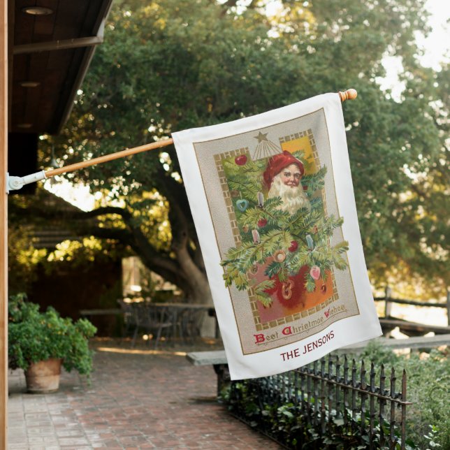 Father Christmas with Decorated Tree & Star House Flag (In SItu)