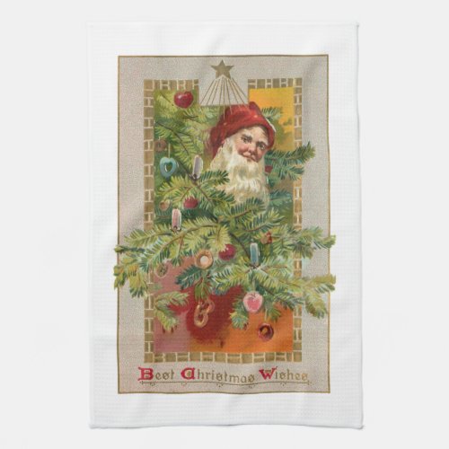 Father Christmas with Decorated Tree  Star Kitchen Towel