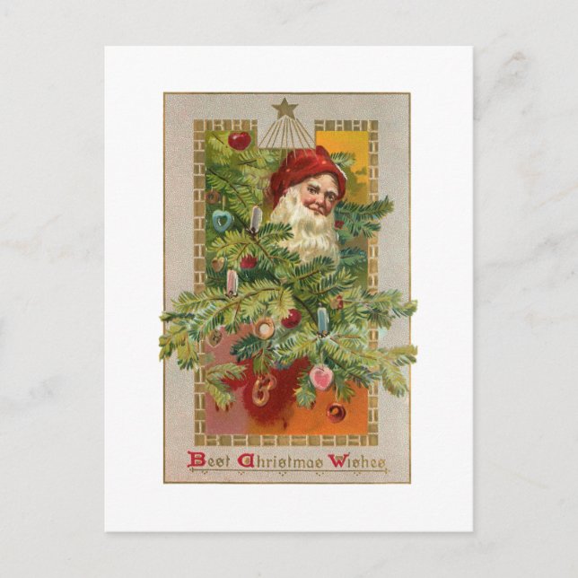 Father Christmas with Decorated Tree & Star Postcard (Front)