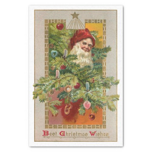 Father Christmas with Decorated Tree  Star Tissue Paper