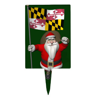 Father Christmas With Flag Of Maryland Cake Topper