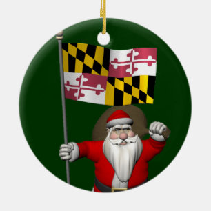 Father Christmas With Flag Of Maryland Ceramic Ornament