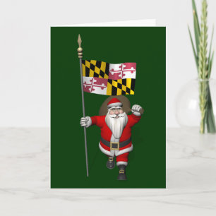 Father Christmas With Flag Of Maryland Holiday Card