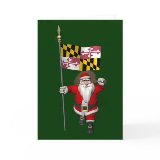 Father Christmas With Flag Of Maryland Holiday Card
