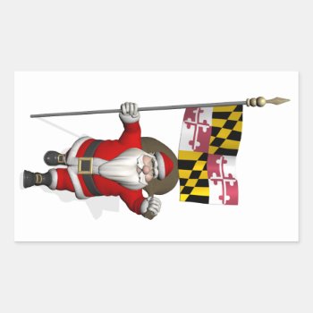 Father Christmas With Flag Of Maryland Rectangular Sticker by santa_claus_usa at Zazzle