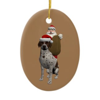 Father Christmas With Grey Setter Ceramic Ornament