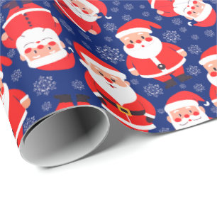 Father Christmas With Snowflakes Navy Blue Santa Wrapping Paper