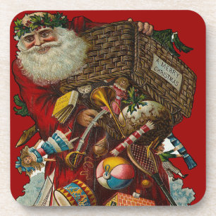 Father Christmas With Toys Set of Cork Coasters