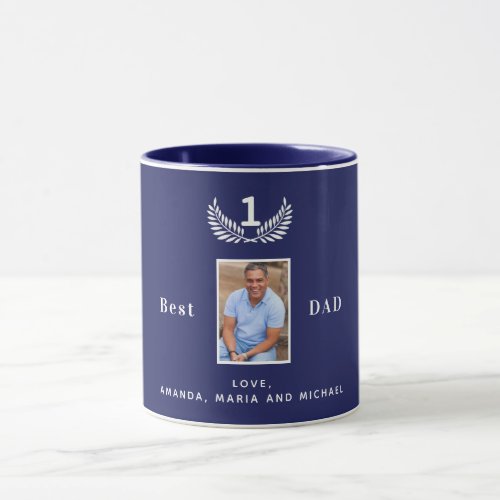 Father custom photo navy blue white names mug