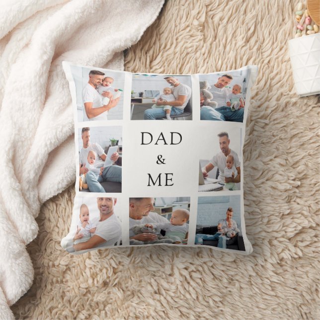 Father dad baby child photo collage white throw pillow (Blanket)