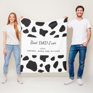 Father dad black white cow skin pattern fleece blanket