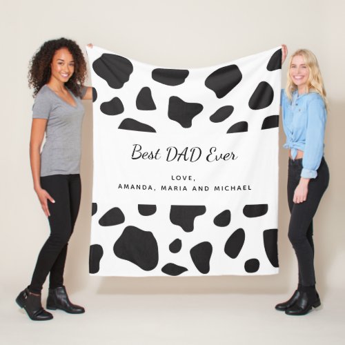 Father dad black white cow skin pattern fleece blanket