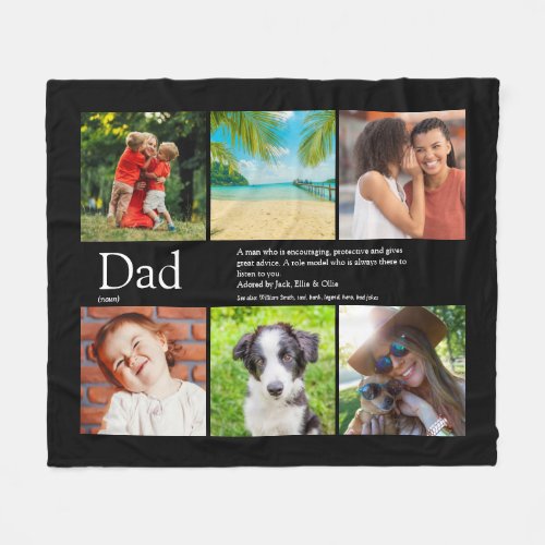Father Dad Definition 6 Photo Collage Fleece Blanket