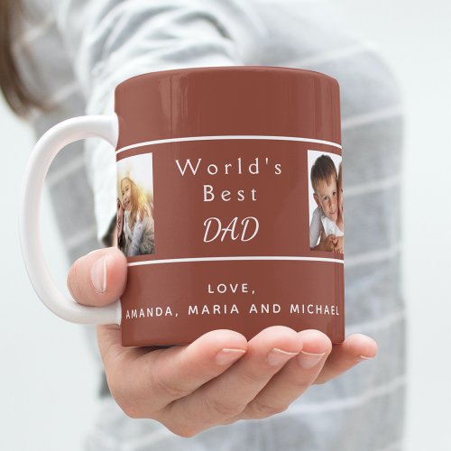 Father dad family photo collage brown coffee mug
