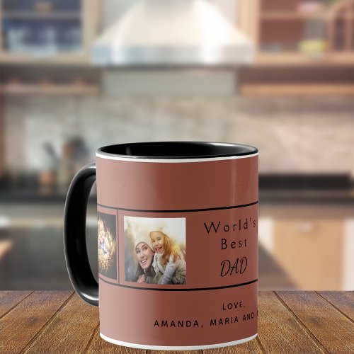 Father dad family photo collage brown mug