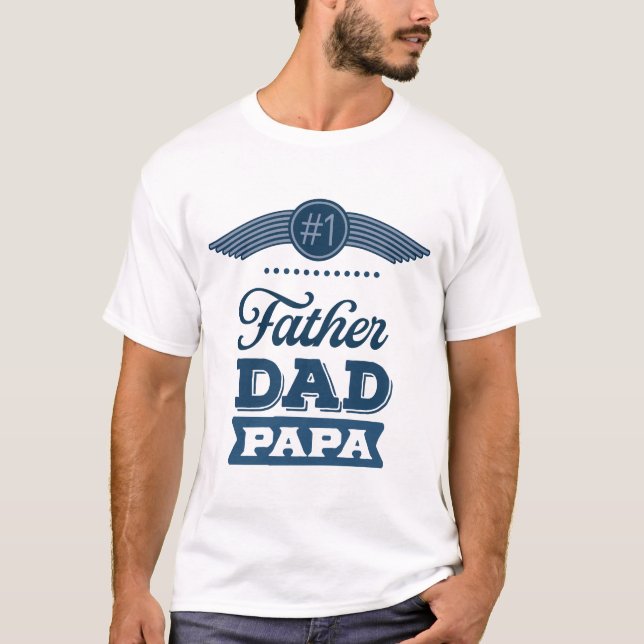  Father Dad Number One Typography Blue T-Shirt (Front)