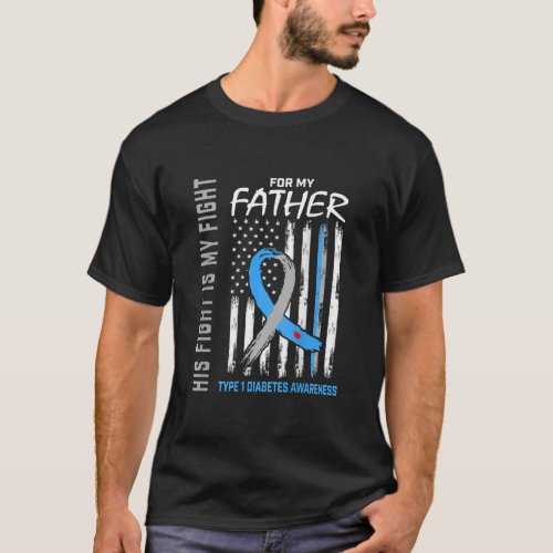 Father Dad Type One Diabetes Awareness USA Flag T_Shirt