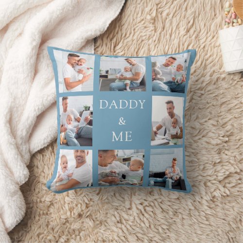 Father daddy baby photo collage dusty blue throw pillow
