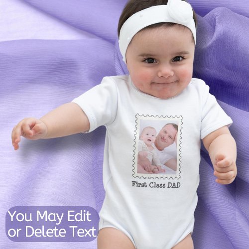 Father Daddy First Class Dad Postage Stamp Photo Baby Bodysuit