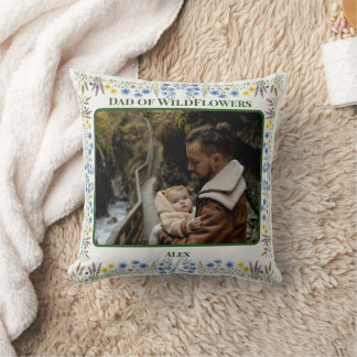 Father Daughter Custom 2 Photo Wildflower Dad Throw Pillow