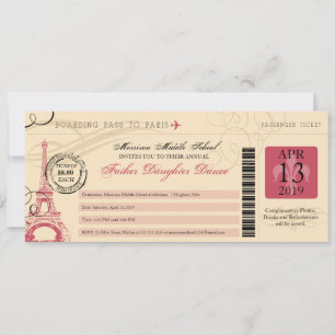 Father Daughter Dance Vintage Paris Boarding Pass Invitation