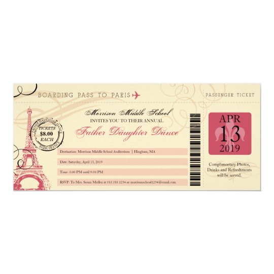 Father Daughter Dance Vintage Paris Boarding Pass Invitation