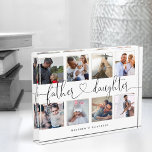 Father Daughter Heart Script | Photo Grid Collage<br><div class="desc">A special and memorable photo collage gift for father and daughter. The design features an eight photo collage layout to display eight of your own special father and daughter photos. "Father Daughter" is designed in a stylish black brush script and heart design calligraphy and customized with father and daughter's names....</div>