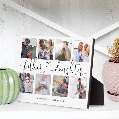 Father Daughter Heart Script  Photo Grid Collage Plaque