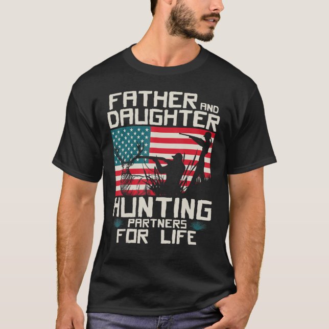 Father Daughter Hunting Partners American Flag T-Shirt (Front)
