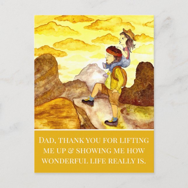 Father Daughter Watercolor Mountain Fathers Day Postcard (Front)