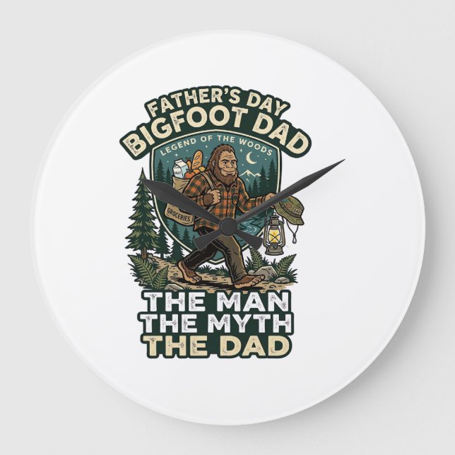 Father Day Bigfoot Dad Shirt Strong Quiet Reliable Large Clock (Front)