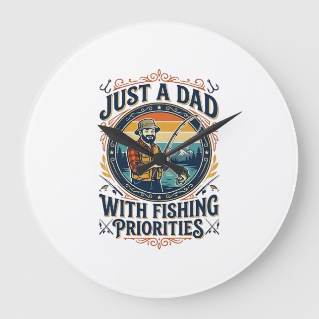 Father Day Fishing Dad Shirt Just A Dad With Fishi Large Clock (Front)